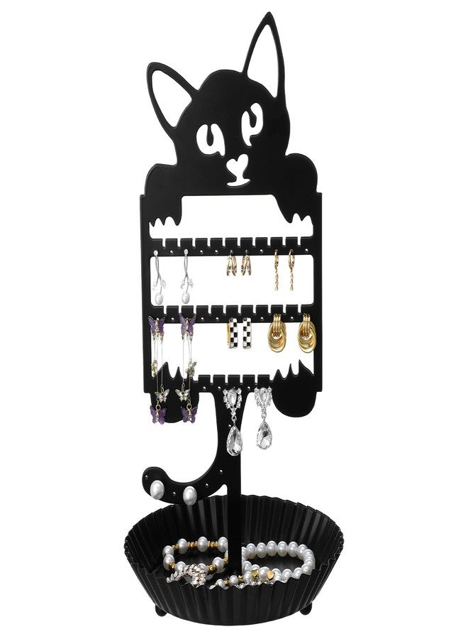 AojSup Cat Earring Holder - Earring Tree Organizer for Girls, Cute Cat Shaped Jewelry Stand with 36 Holes for Studs & Dangles, Metal Hanging Organizer for Necklaces & Rings (14.17" x 7.2" x 7.2") - Image 1