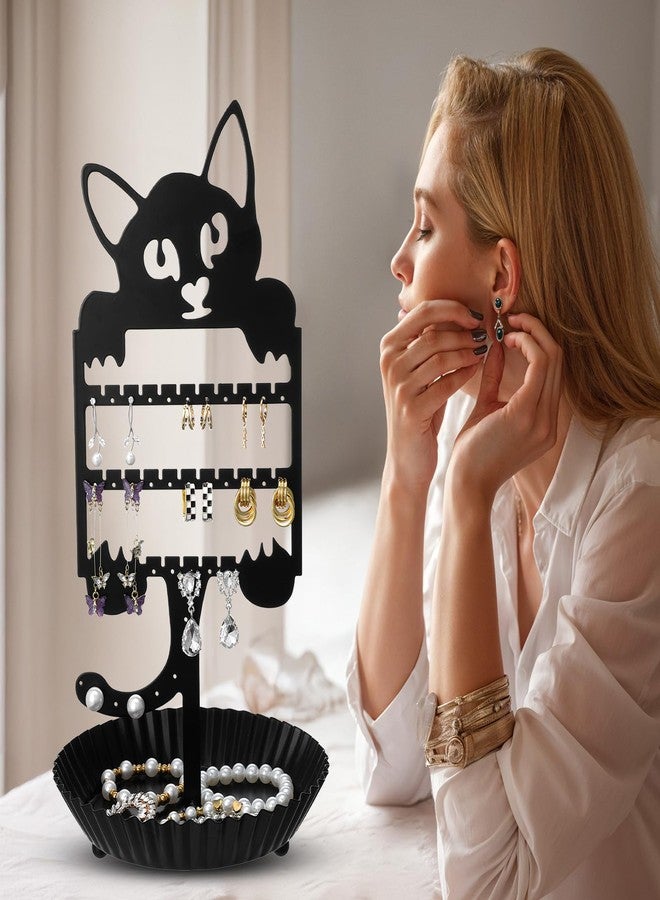 AojSup Cat Earring Holder - Earring Tree Organizer for Girls, Cute Cat Shaped Jewelry Stand with 36 Holes for Studs & Dangles, Metal Hanging Organizer for Necklaces & Rings (14.17" x 7.2" x 7.2") - Image 5