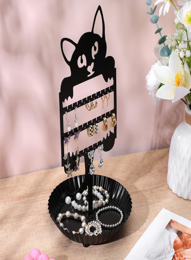 AojSup Cat Earring Holder - Earring Tree Organizer for Girls, Cute Cat Shaped Jewelry Stand with 36 Holes for Studs & Dangles, Metal Hanging Organizer for Necklaces & Rings (14.17" x 7.2" x 7.2") - Image 4