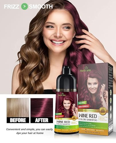Herbishh Wine Red Hair Dye Shampoo 500ml x2 + Argan Intense Hair Mask, 3-in-1 Hair Color Shampoo for Gray Hair, Ammonia-Free, Long-Lasting Color, For Dry, Frizzy Hair, Men & Women - Image 5