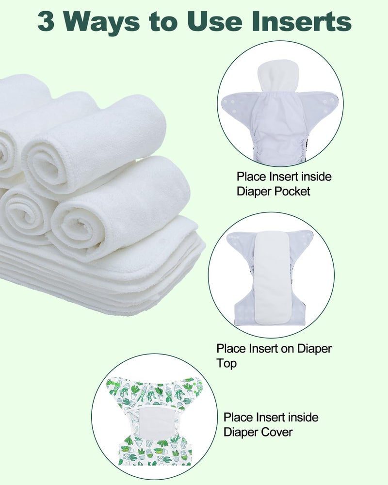 Babygoal Reusable Cloth Diaper Inserts Pack of 12, Absorbent & Breathable Liners, 3-Layer Microfiber Inserts for Cloth Diapers 12T - Image 4