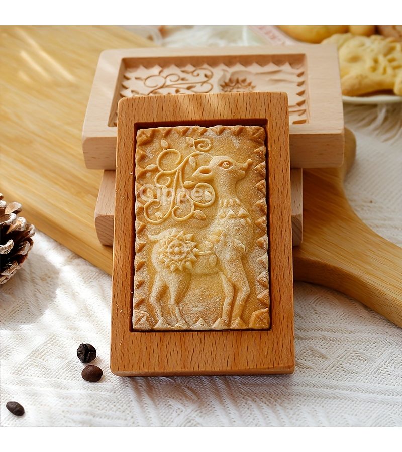 Fox Beech Wood 3D Carved Embossed Biscuit Cutter Mould for Holiday Baking - Image 5