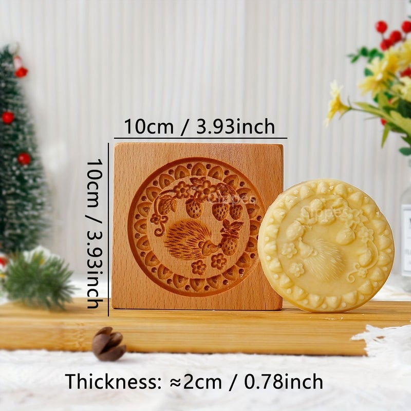 Fox Beech Wood 3D Carved Embossed Biscuit Cutter Mould for Holiday Baking - Image 1