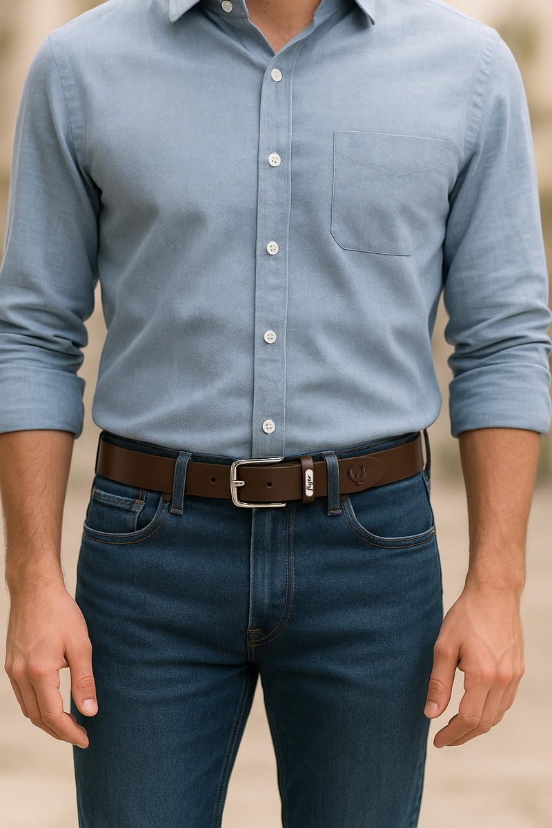 Flyer Men's Leather Belt (Formal/Casual) (Colour -Brown) (Size -38) Buckle Adjustable Size Genuine Leather (BR808-38) (Pack of 1) - Image 2
