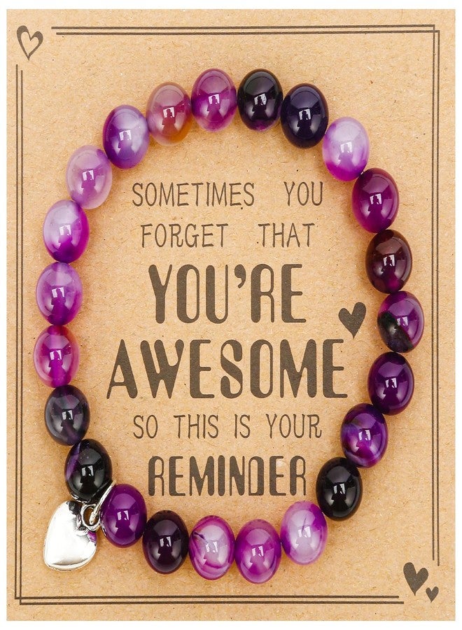 VICKHU Gifts for Women&Teen Girls，Natural Stone Heart Bracelets Butterfly Bracelets,“Sometimes You Forget You're Awesome” Unique Gifts for women with gift message card, Agate - Image 1
