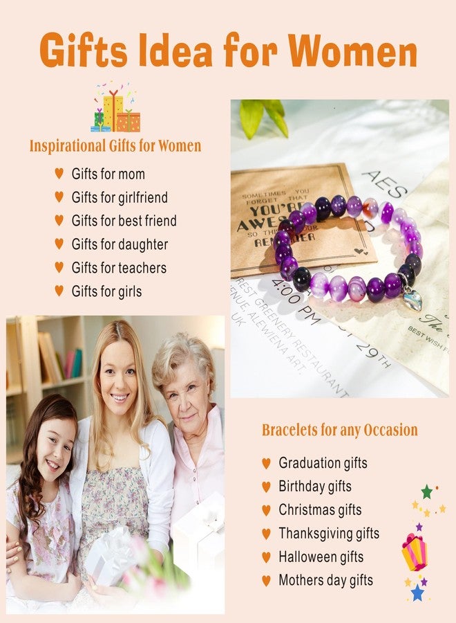 VICKHU Gifts for Women&Teen Girls，Natural Stone Heart Bracelets Butterfly Bracelets,“Sometimes You Forget You're Awesome” Unique Gifts for women with gift message card, Agate - Image 4