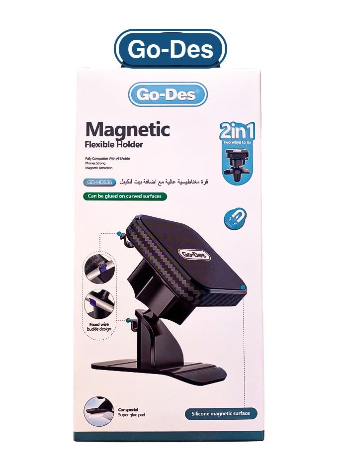 GO-DES - Go Des GD HD635 Ultimate Safe & 2 In 1 Magnetic Flexible durable long lasting 360 degree rotation Car Mobile Holder - Image 1