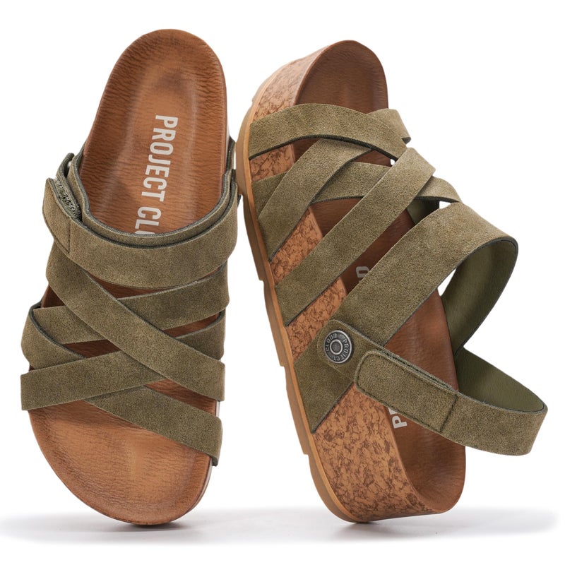 Project Cloud 100% Genuine Leather Platform Sandals Women â€“ Strappy Wedges with Comfortable Plush Insole â€“ Lightweight & Non Slip Wedge Sandals for Women 2026 (Pacifica,OLIVESUEDE,8) - Image 1