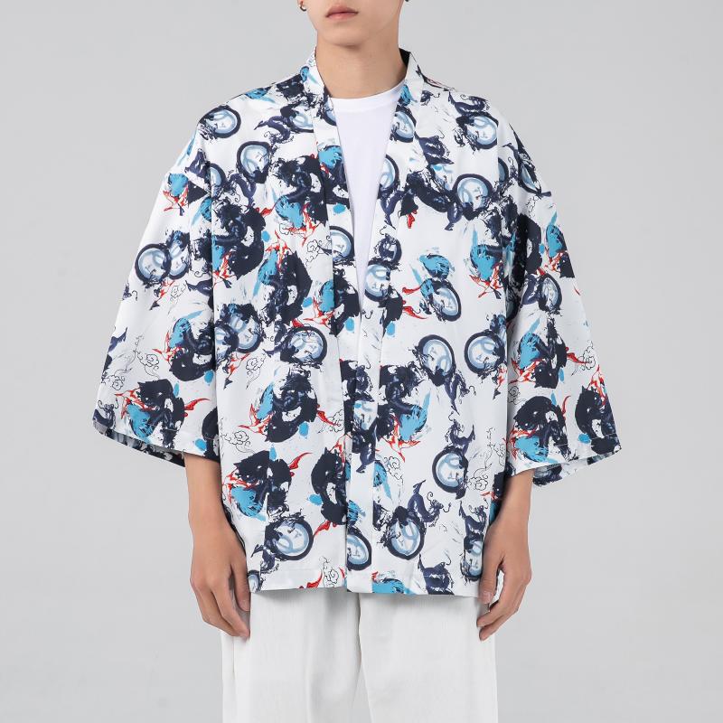 Summer Harajuku Kimono Cardigan Sun Protection Retro White fan - Image 2