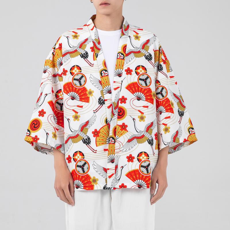 Summer Harajuku Kimono Cardigan Sun Protection Retro White fan - Image 1