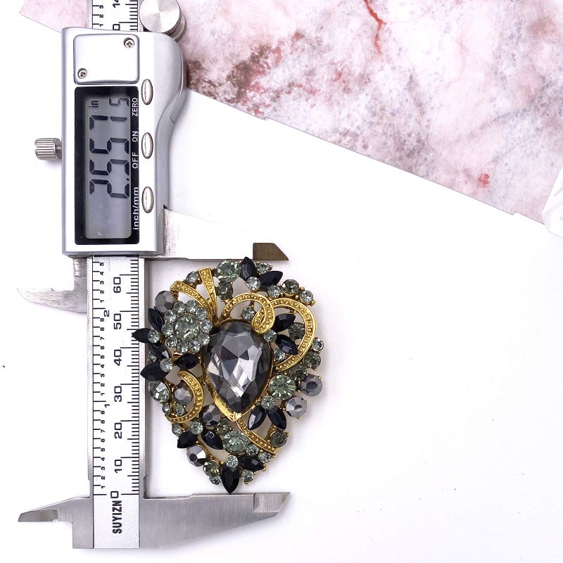 LAXPICOL Women's Vintage Black Austrian Crystal Elegant Flower Teardrop Brooch Gold Tone - Image 4