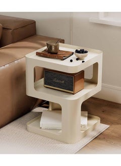 Hihonor Side Table, Small End Table, Modern Nightstand, Accent Bedside Table, 3 Tier Night Stands, Metal Bed Side Table for Living Room Bedroom Outdoor Entryway, No Assembly Required (Off White, Square)  - Image 1