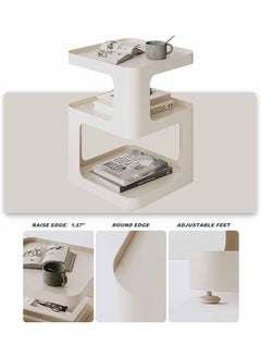 Hihonor Side Table, Small End Table, Modern Nightstand, Accent Bedside Table, 3 Tier Night Stands, Metal Bed Side Table for Living Room Bedroom Outdoor Entryway, No Assembly Required (Off White, Square)  - Image 3