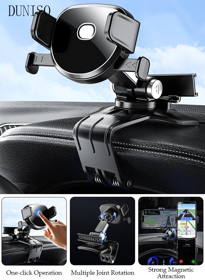 DUNISO Upgraded Car Phone Holder Mount for Center Console Anti-Shake Phone Holder with Clamp and Number Plate for All Cell Phones - Image 1