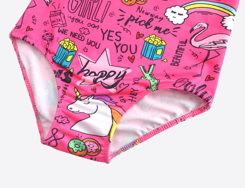Nokecina Girls Swimsuit Size 4t 5t One Piece Bathing Suit Hot Pink Cartoon Pattern Quick Dry Breathable Swimwear for Swim Practice - Image 4