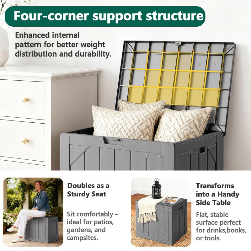 MAKE CHANGES Outdoor Storage Box,30 Gallon Deck Box Outdoor Storage Bench Outside Waterproof Resin Storage Bench, Lockable Patio Cushions, Garden Tools Storage For Furniture, UV Resistant(Gray - Image 4