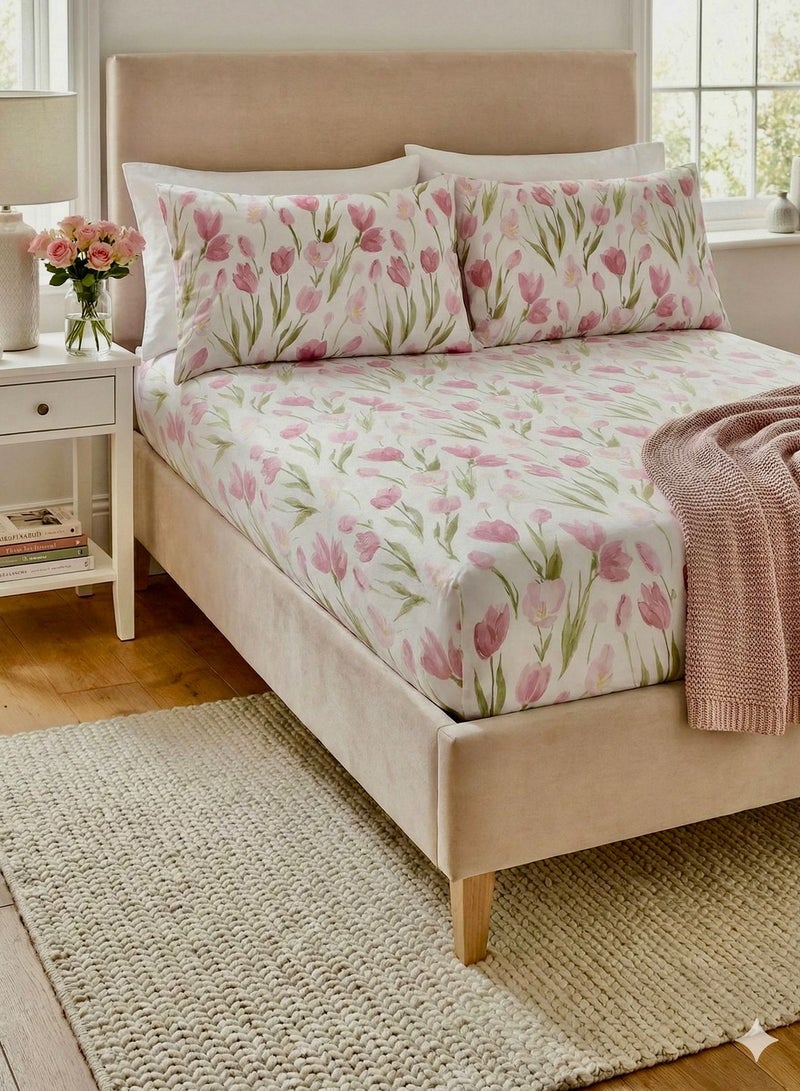 طقم سرير من يارلن (ملاية سرير بأستيك لسرير مقاس 160 سم وغطاء وسادتين صغيرتين بتصميم بينك لوتس)