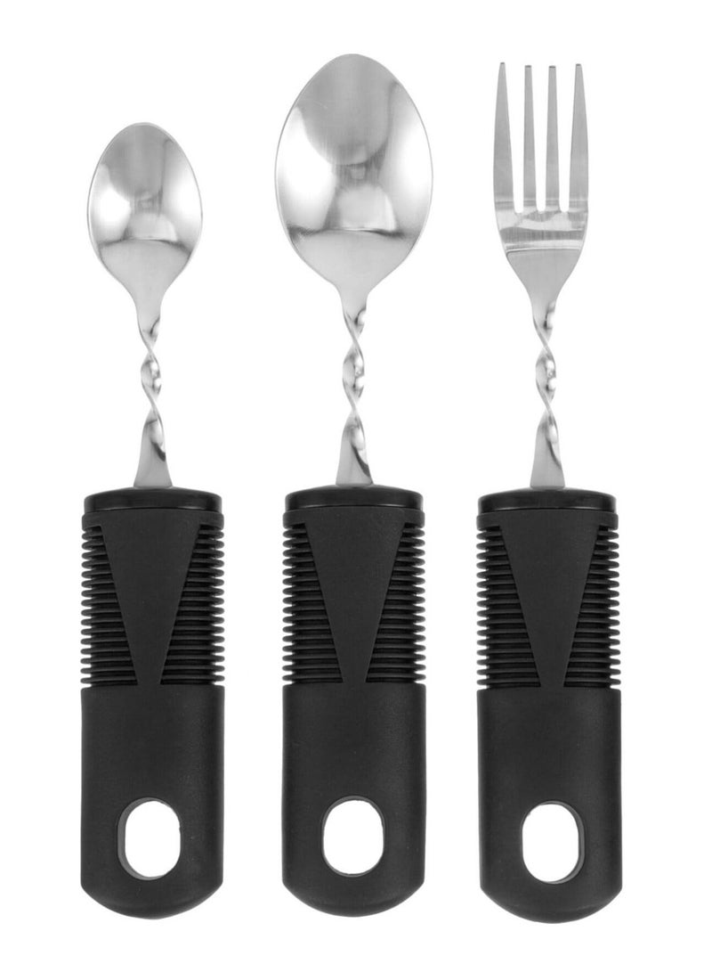 XiuWoo Adaptive Utensils Set, 3Pieces Bendable Cutlery Easy Grip Silverware Curved Angled Spoon and Fork Self Feeding Tableware for Kids Elderly Disabled Parkinson's Disease Tremors Weakened Grasp - Image 1