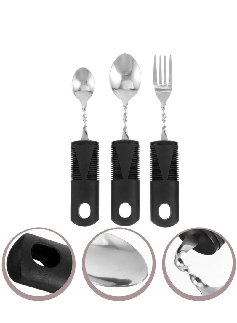 XiuWoo Adaptive Utensils Set, 3Pieces Bendable Cutlery Easy Grip Silverware Curved Angled Spoon and Fork Self Feeding Tableware for Kids Elderly Disabled Parkinson's Disease Tremors Weakened Grasp - Image 2