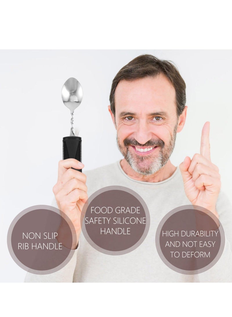 XiuWoo Adaptive Utensils Set, 3Pieces Bendable Cutlery Easy Grip Silverware Curved Angled Spoon and Fork Self Feeding Tableware for Kids Elderly Disabled Parkinson's Disease Tremors Weakened Grasp - Image 5