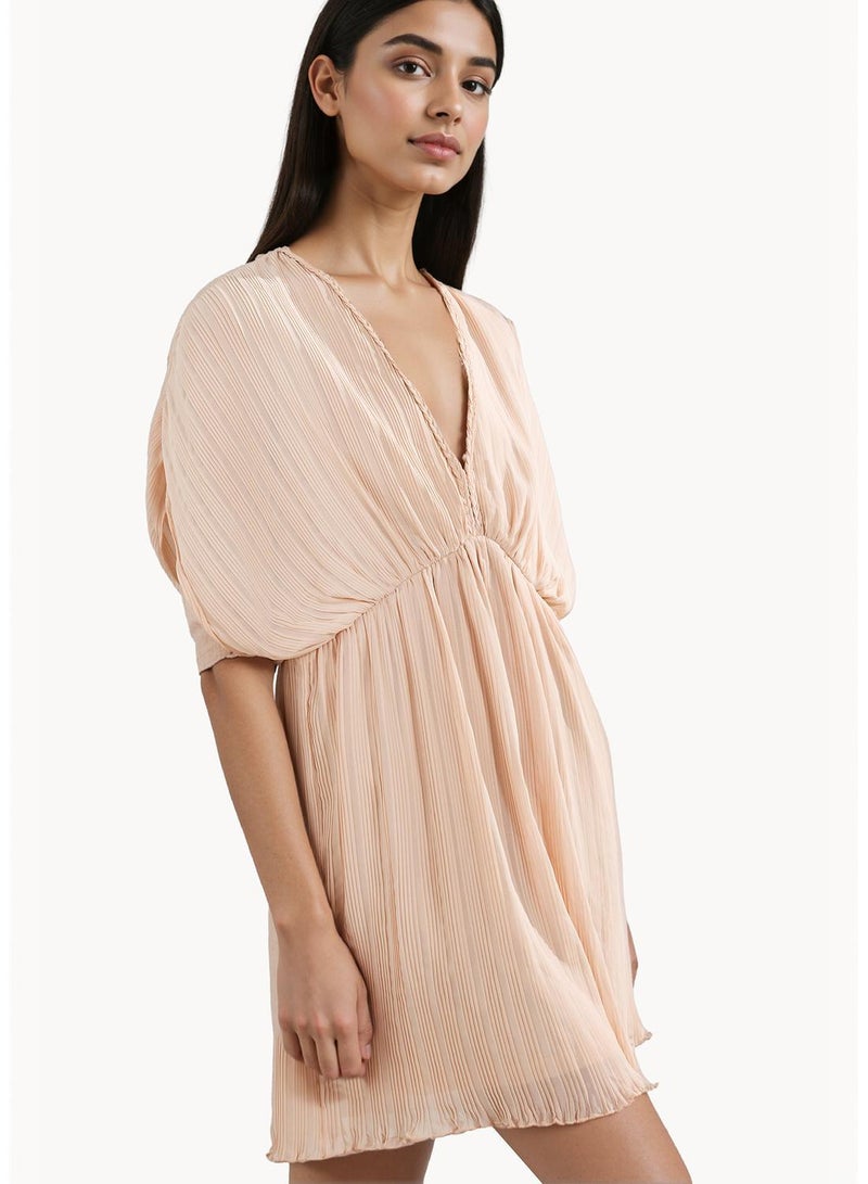 French Connection Chathia Plisse V Neck Dress - Image 2