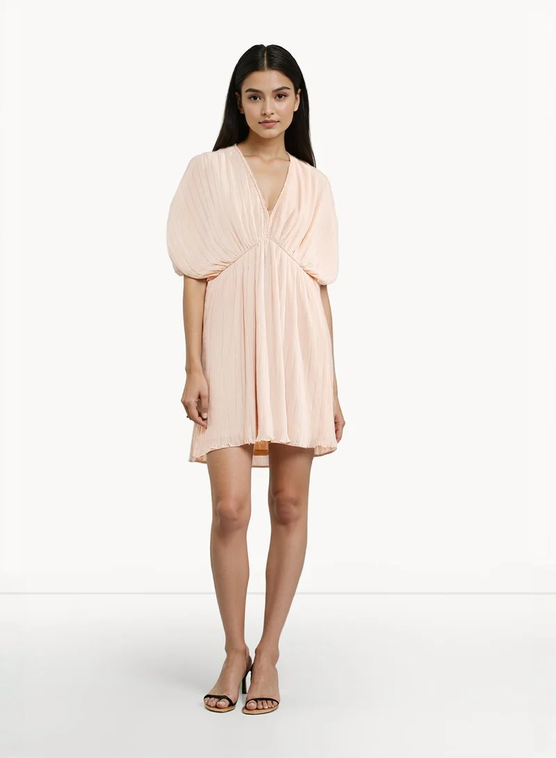 French Connection Chathia Plisse V Neck Dress