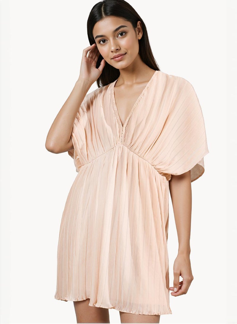 French Connection Chathia Plisse V Neck Dress - Image 1