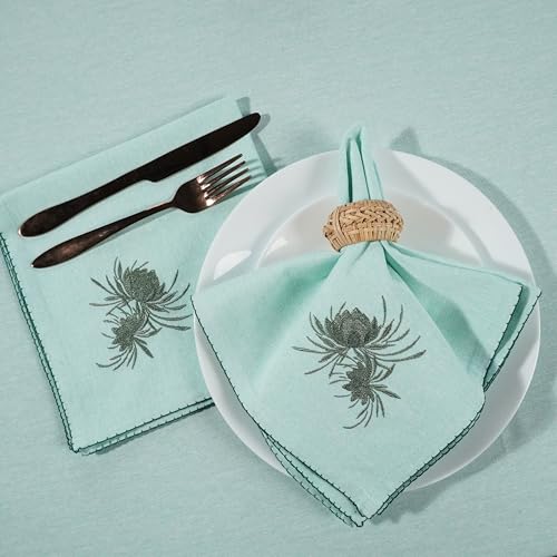 Rustique Linens 100% Cotton Embroidered Cloth Napkins – Set of 6 Large 46 x 46 cm | Soft, Absorbent Dinner Napkins for Dining Table & Kitchen | Green Bloom - Image 2