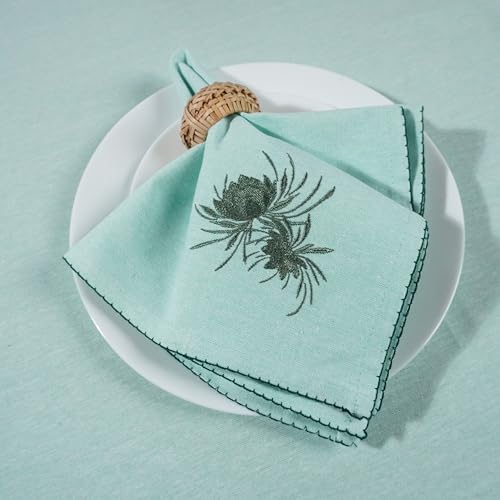 Rustique Linens 100% Cotton Embroidered Cloth Napkins – Set of 6 Large 46 x 46 cm | Soft, Absorbent Dinner Napkins for Dining Table & Kitchen | Green Bloom - Image 5