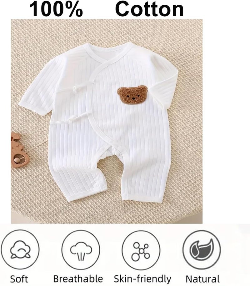 Babyfond Newborn Baby's Cotton Bodysuit, Cute Bear Patched Casual Long Sleeve Onesie, Toddler & Infant Boy's Girl's Clothing - Image 1
