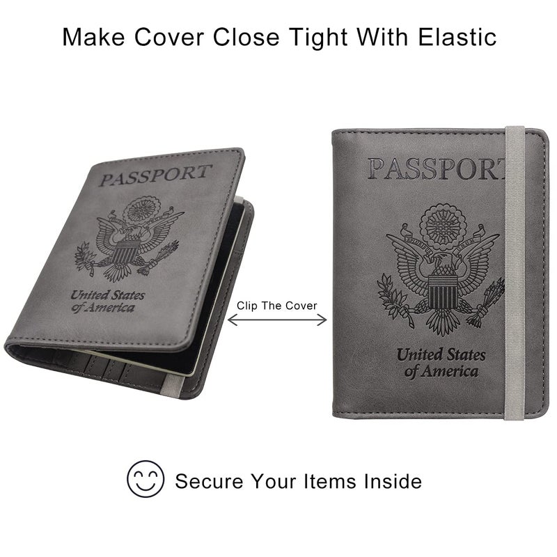 WALNEW Passport Holder Wallet, RFID Blocking Passport Cover Case PU leather Card Holder with Pen and Clear Card Slot for Women Men, Gray - Image 5