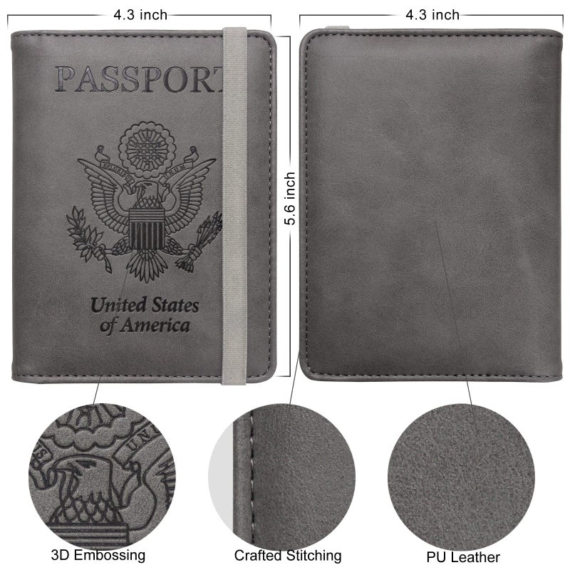 WALNEW Passport Holder Wallet, RFID Blocking Passport Cover Case PU leather Card Holder with Pen and Clear Card Slot for Women Men, Gray - Image 4