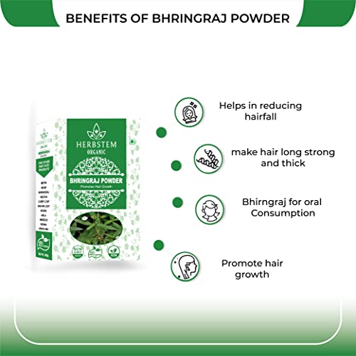 Herbstem 100% Pure & Natural Bhringraj Powder 100g For Hair Growth, Skin And Hair Care | Good for Hair pack, Hair oil | Preservative free- 100 Grams - Image 3