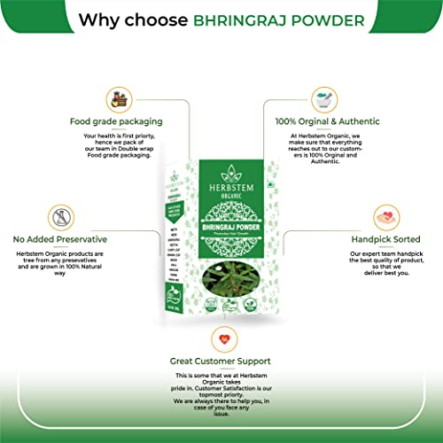 Herbstem 100% Pure & Natural Bhringraj Powder 100g For Hair Growth, Skin And Hair Care | Good for Hair pack, Hair oil | Preservative free- 100 Grams - Image 4