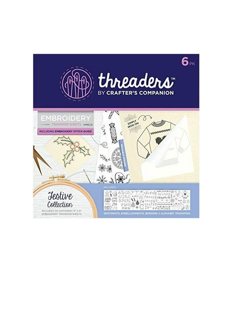 Crafter's Companion Embroidery Transfer Sheets Threaders Festive - Image 1