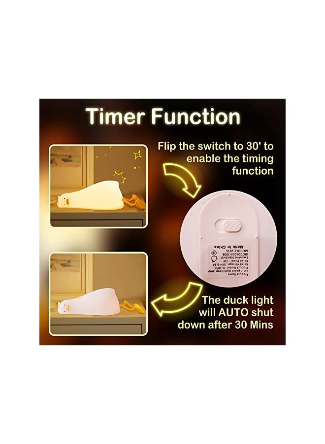 The Bros Lying Flat Duck Night Light, Cute Light Up Soft Silicone Nursery Duck Lamp with Touch Control & Rechargeable & Timer & Dimmer for Kids, Kawaii Gifts of Birthday Festival for Children Girls - Image 4