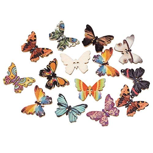 E Shopping® Butterfly Shape Wooden Buttons 50pc Different Colors and Designs for Craft and School Projects Decoration - Image 3