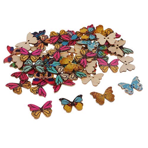 E Shopping® Butterfly Shape Wooden Buttons 50pc Different Colors and Designs for Craft and School Projects Decoration - Image 2