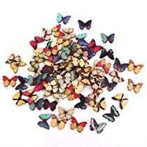 E Shopping® Butterfly Shape Wooden Buttons 50pc Different Colors and Designs for Craft and School Projects Decoration - Image 4