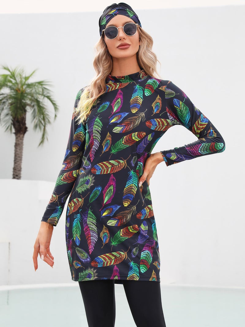 2022 New Ladies Conservative Swimsuit Printed Muslim Swimsuit Burkini Beach Swimsuit - Image 2