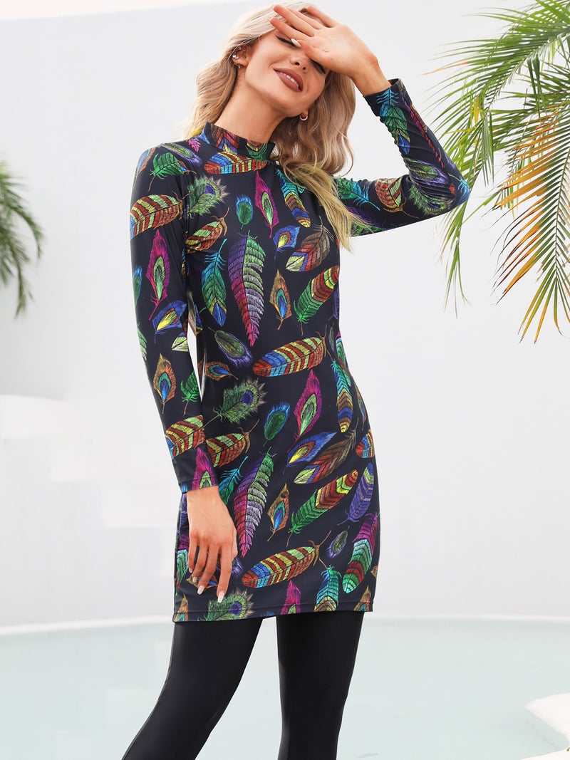 2022 New Ladies Conservative Swimsuit Printed Muslim Swimsuit Burkini Beach Swimsuit - Image 5