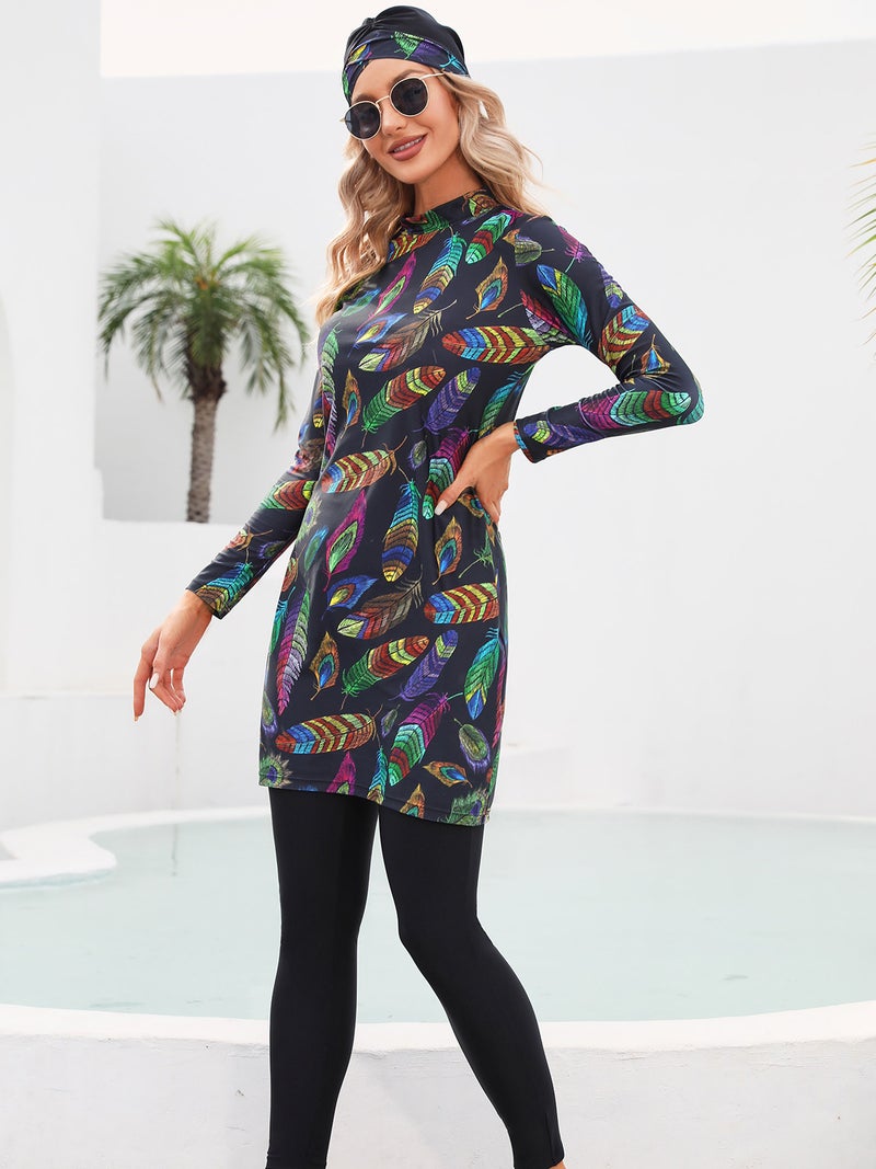 2022 New Ladies Conservative Swimsuit Printed Muslim Swimsuit Burkini Beach Swimsuit - Image 4