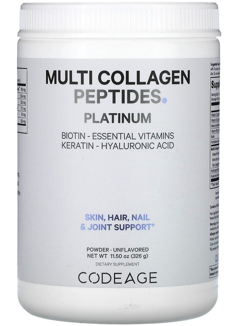 Codeage - Multi Collagen Peptides Powder Platinum, Unflavored, 11.5 oz (326 g) - Image 1