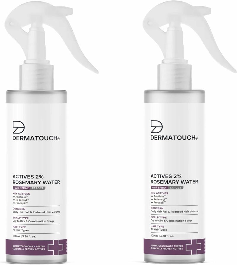 DERMATOUCH Rosemary Hair Spray (100 ml) with 2% Actives – Redensyl, Anagain & Procapil. Controls hair fall, boosts growth, adds shine & strengthens hair. (Pack of 2) - Image 1
