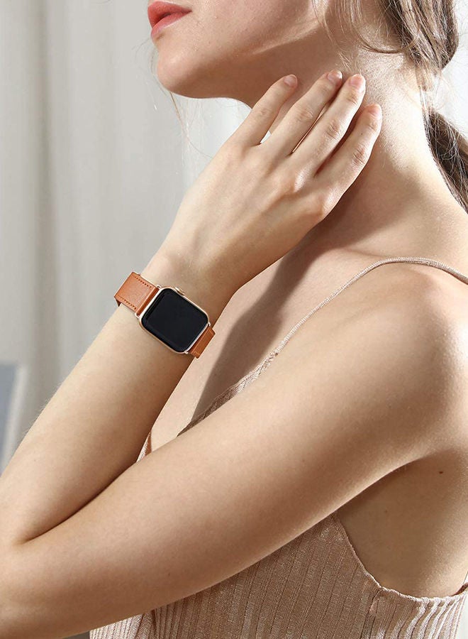 NIBEMINENT Replacement Strap For Apple iWatch Series 6/5/4/3/2/1 Light Brown - Image 3