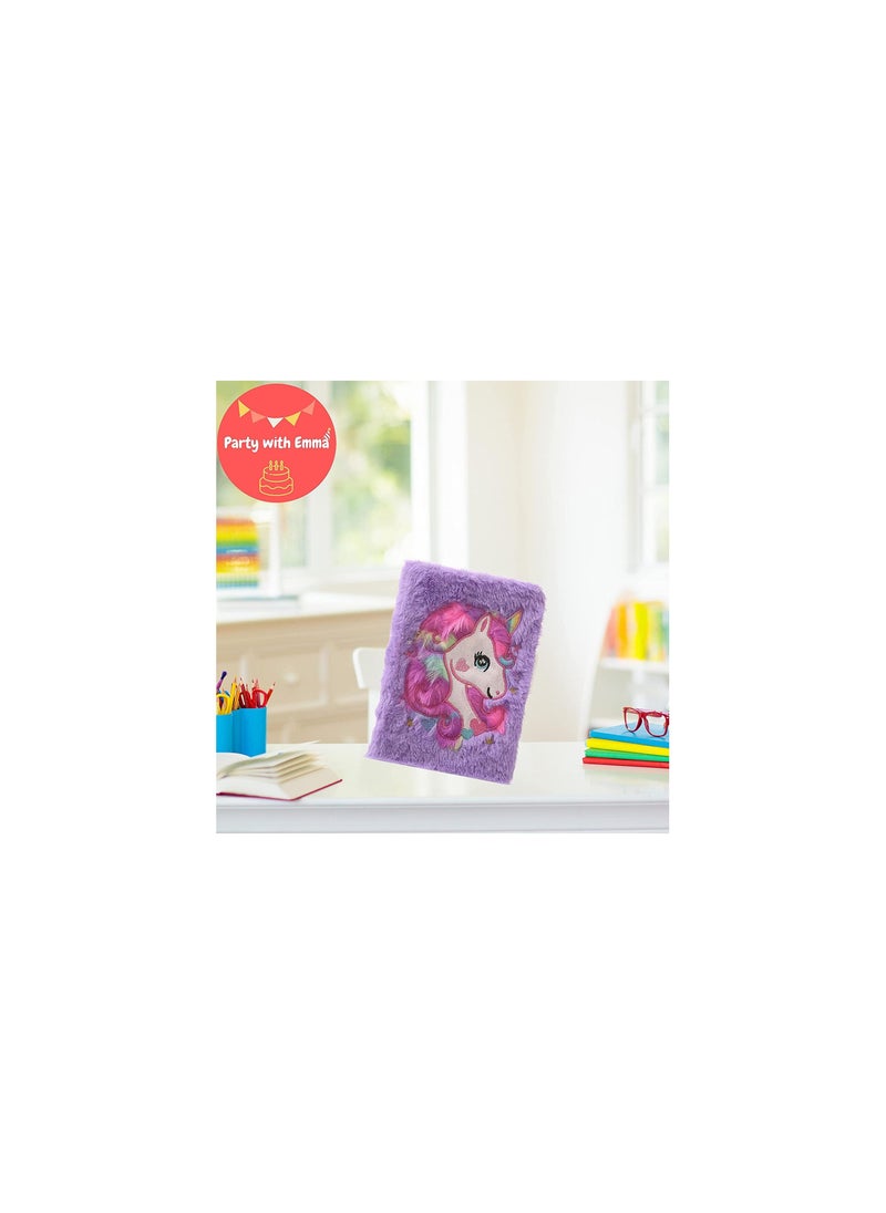 Party with Emma Unicorn Notebook Unicorn Pen Magic Diary for Girls Lovely Unicorn Fluffy Notebook 160 Pages for Writing and Drawing Birthday Gift for Girls (Purple)  - Image 3