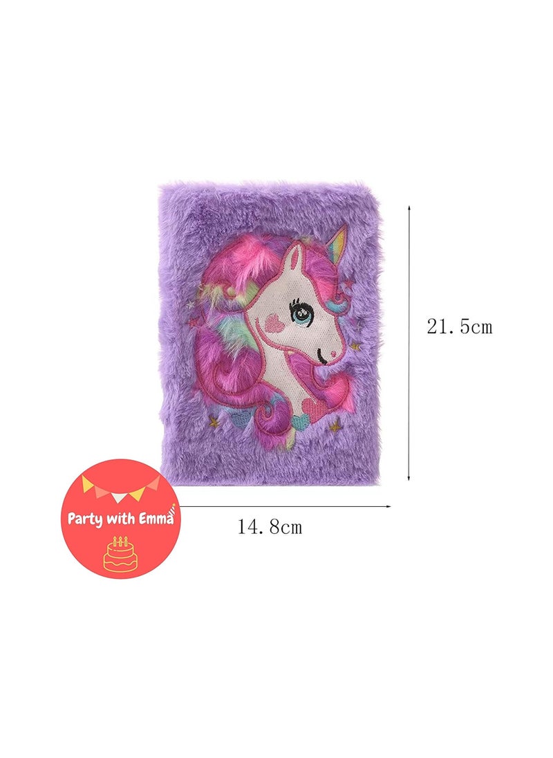 Party with Emma Unicorn Notebook Unicorn Pen Magic Diary for Girls Lovely Unicorn Fluffy Notebook 160 Pages for Writing and Drawing Birthday Gift for Girls (Purple)  - Image 2