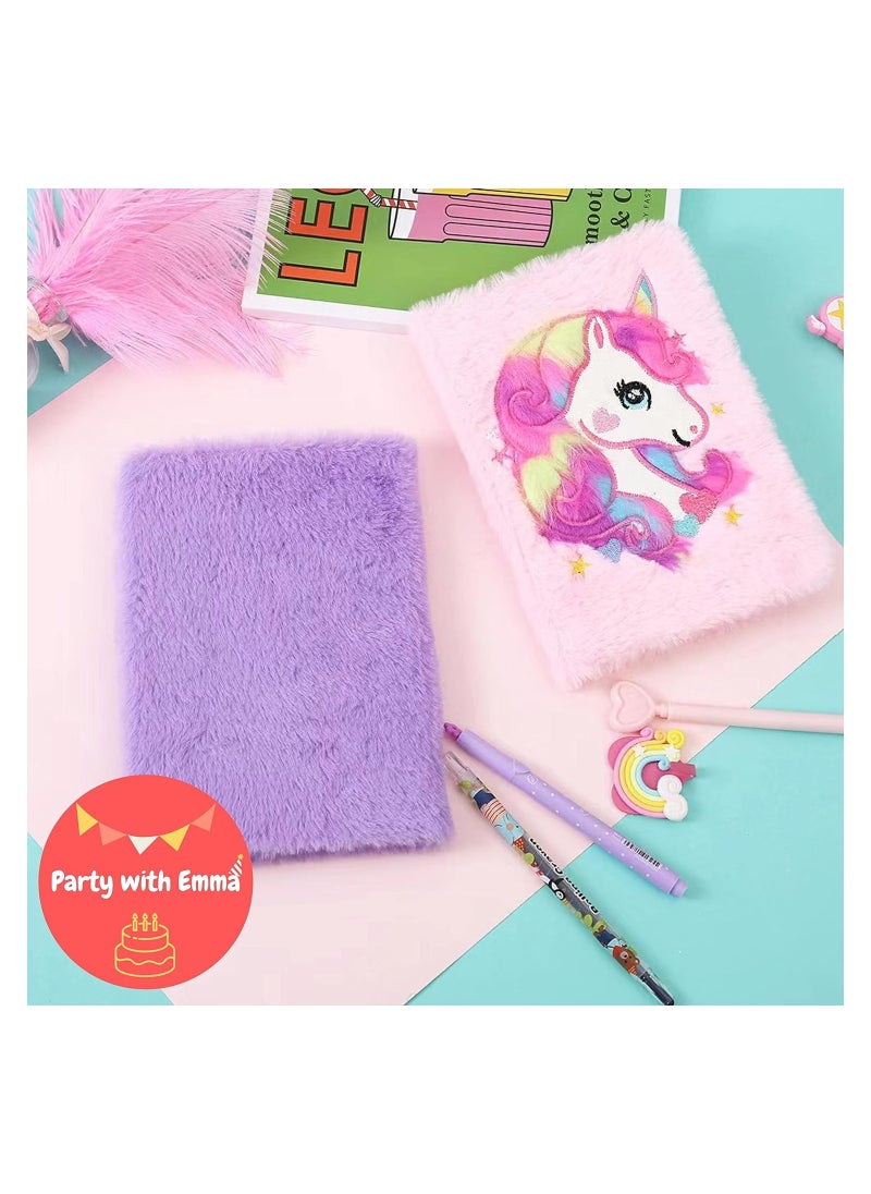 Party with Emma Unicorn Notebook Unicorn Pen Magic Diary for Girls Lovely Unicorn Fluffy Notebook 160 Pages for Writing and Drawing Birthday Gift for Girls (Purple)  - Image 4