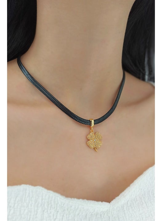 Stone Clover Figure Rope Chocker Necklace TRKOLYE5856 YB32753