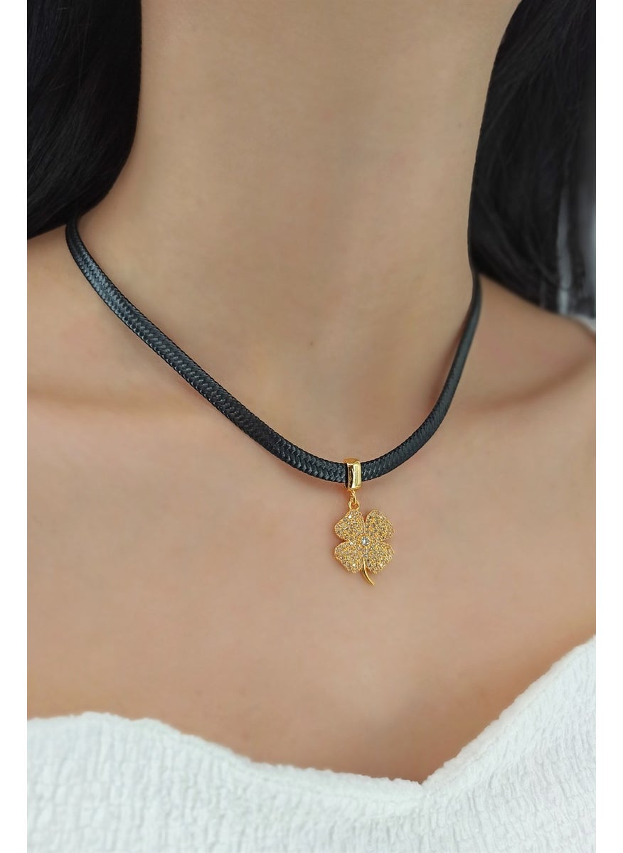 ÇLK Accessories - Stone Clover Figure Rope Chocker Necklace TRKOLYE5856 YB32753 - Image 1